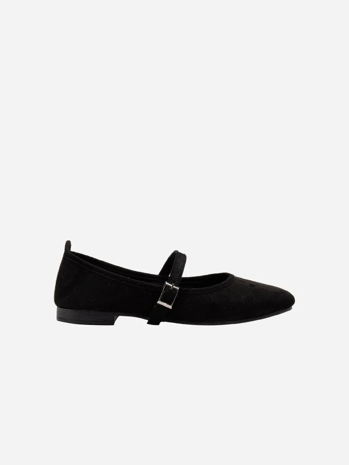 Emilie Vegan Wildleder Mary Jane Flats | Schwarz