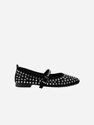 Emilie Vegan Wildleder Mary Jane Flats | Mit Kristallbesatz