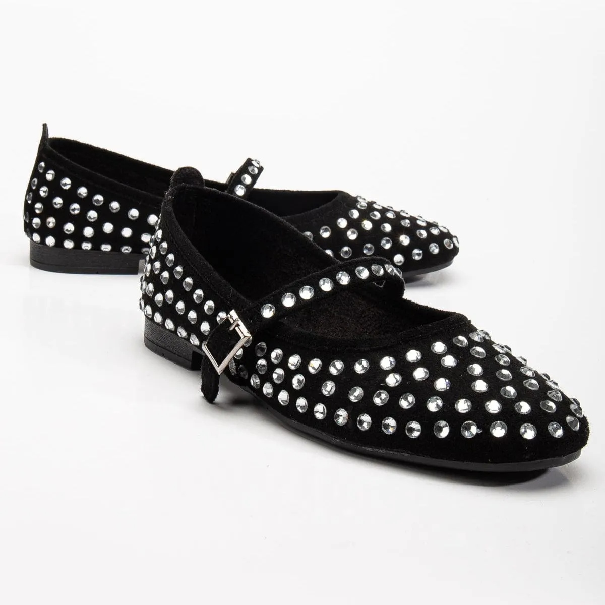 Emilie Vegan Wildleder Mary Jane Flats | Mit Kristallbesatz