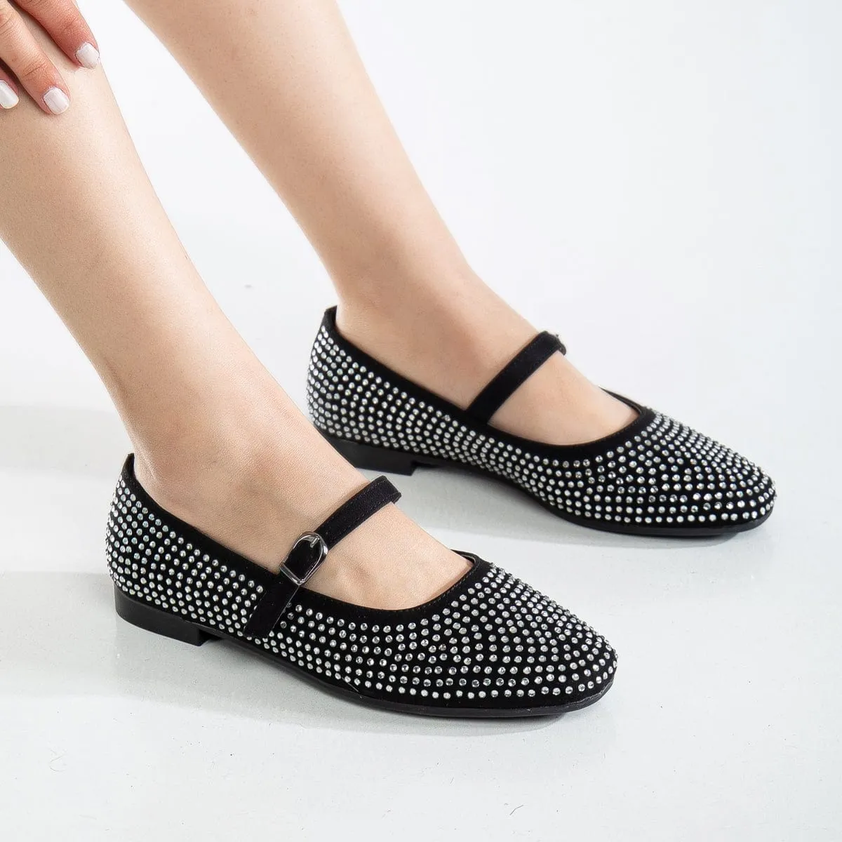 Emilie Vegan Wildleder Mary Jane Flats | Mit Mini-Kristallbesatz