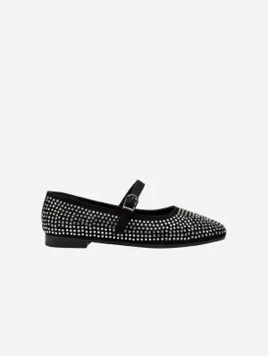 Emilie Vegan Wildleder Mary Jane Flats | Mit Mini-Kristallbesatz
