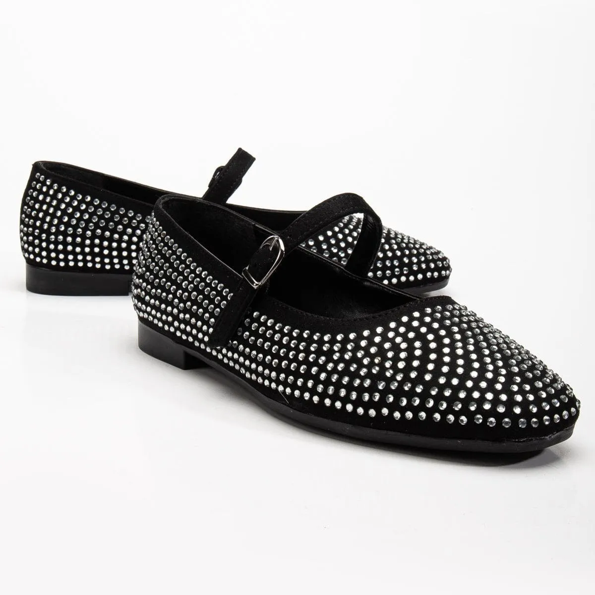 Emilie Vegan Wildleder Mary Jane Flats | Mit Mini-Kristallbesatz