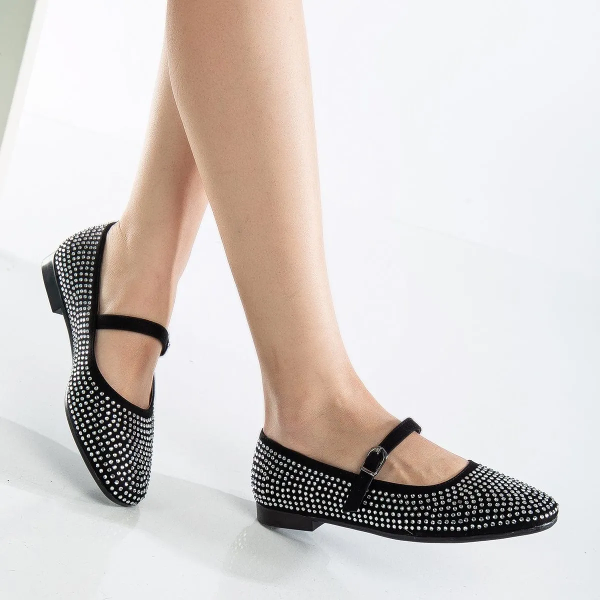 Emilie Vegan Wildleder Mary Jane Flats | Mit Mini-Kristallbesatz