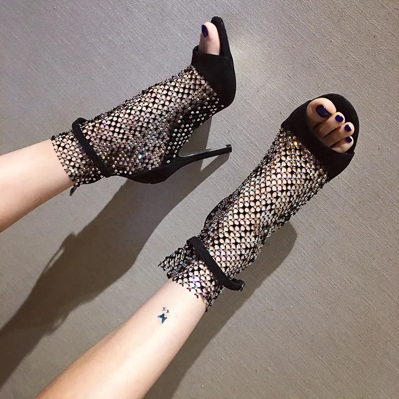Damen Sandalen Damenschuhe Sommer Mode Glitzer Strass Mesh Damenschuhe Peep Toe Sexy High Heels Party Sommer Stiefel Fashion Nova Schuhe