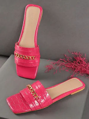 Fuchia Croc Patent Schlupf-Flats (TC-ST-002-FUC)