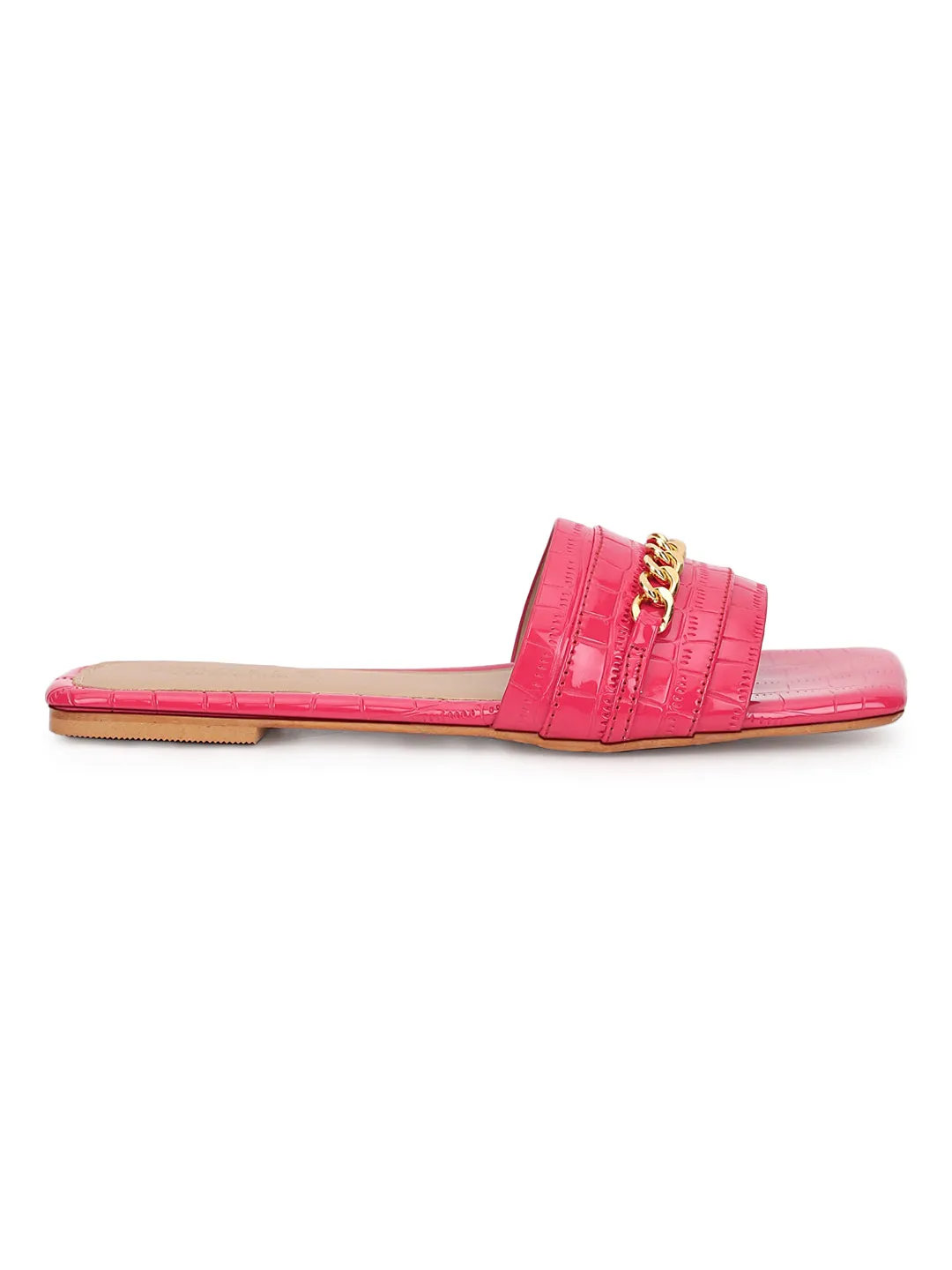 Fuchia Croc Patent Schlupf-Flats (TC-ST-002-FUC)