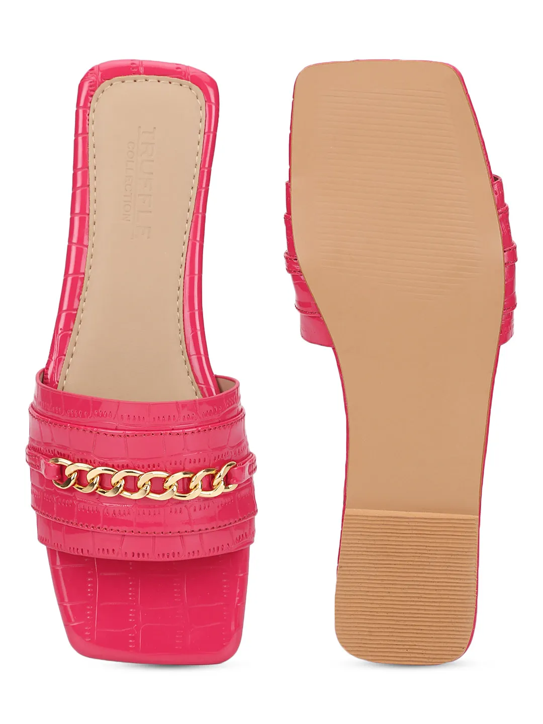 Fuchia Croc Patent Schlupf-Flats (TC-ST-002-FUC)
