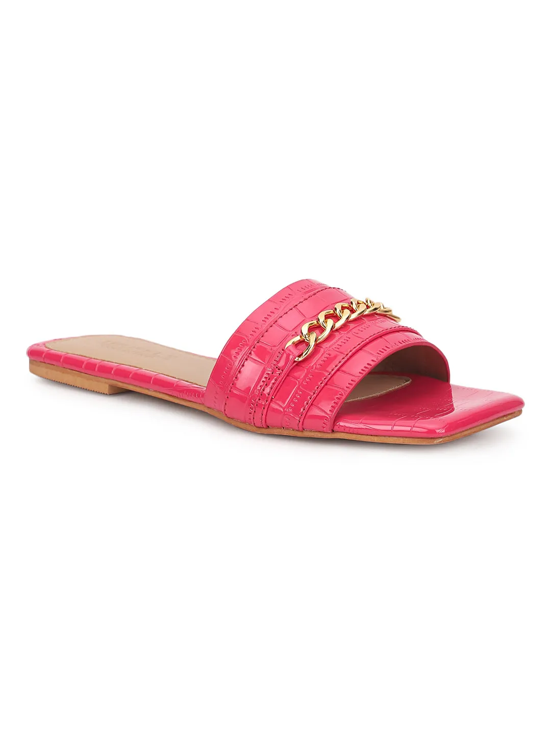 Fuchia Croc Patent Schlupf-Flats (TC-ST-002-FUC)