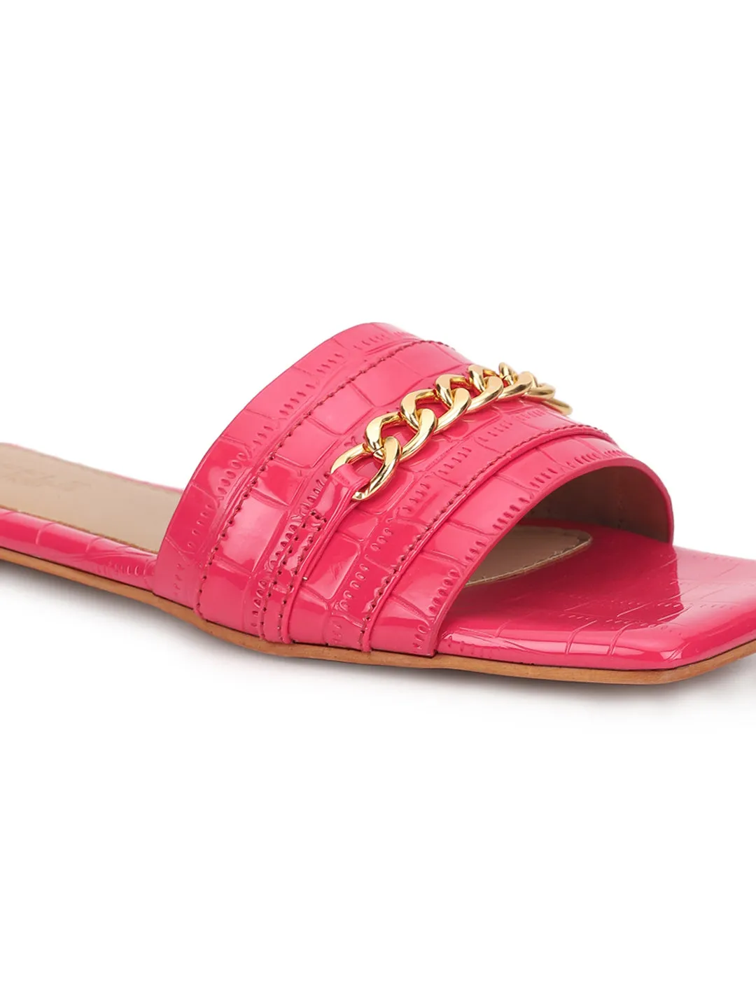 Fuchia Croc Patent Schlupf-Flats (TC-ST-002-FUC)