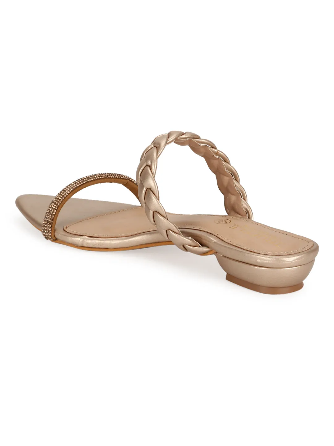 Goldene PU-geflochtene Spitzenschuhe (TC-SLC-SF51-GLD)