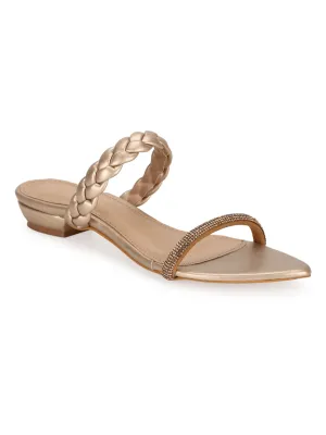 Goldene PU-geflochtene Spitzenschuhe (TC-SLC-SF51-GLD)