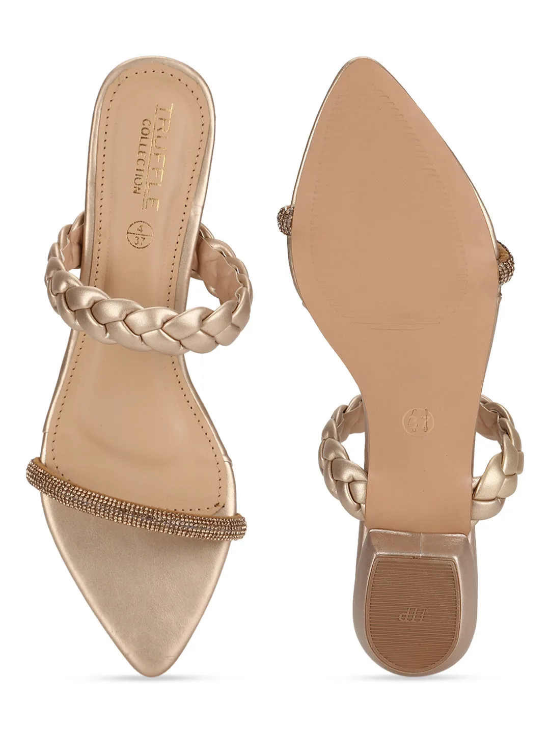 Goldene PU-geflochtene Spitzenschuhe (TC-SLC-SF51-GLD)