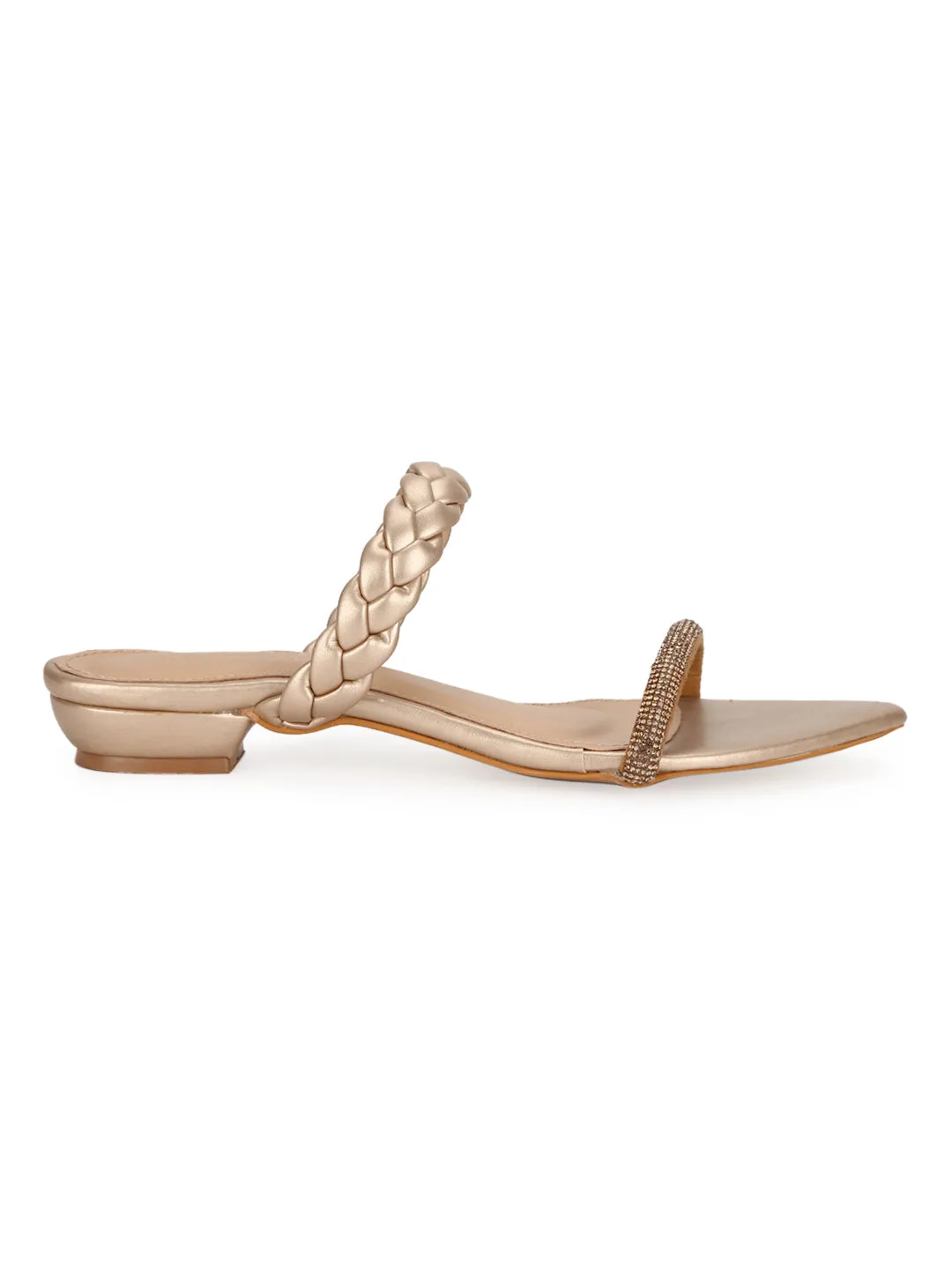 Goldene PU-geflochtene Spitzenschuhe (TC-SLC-SF51-GLD)