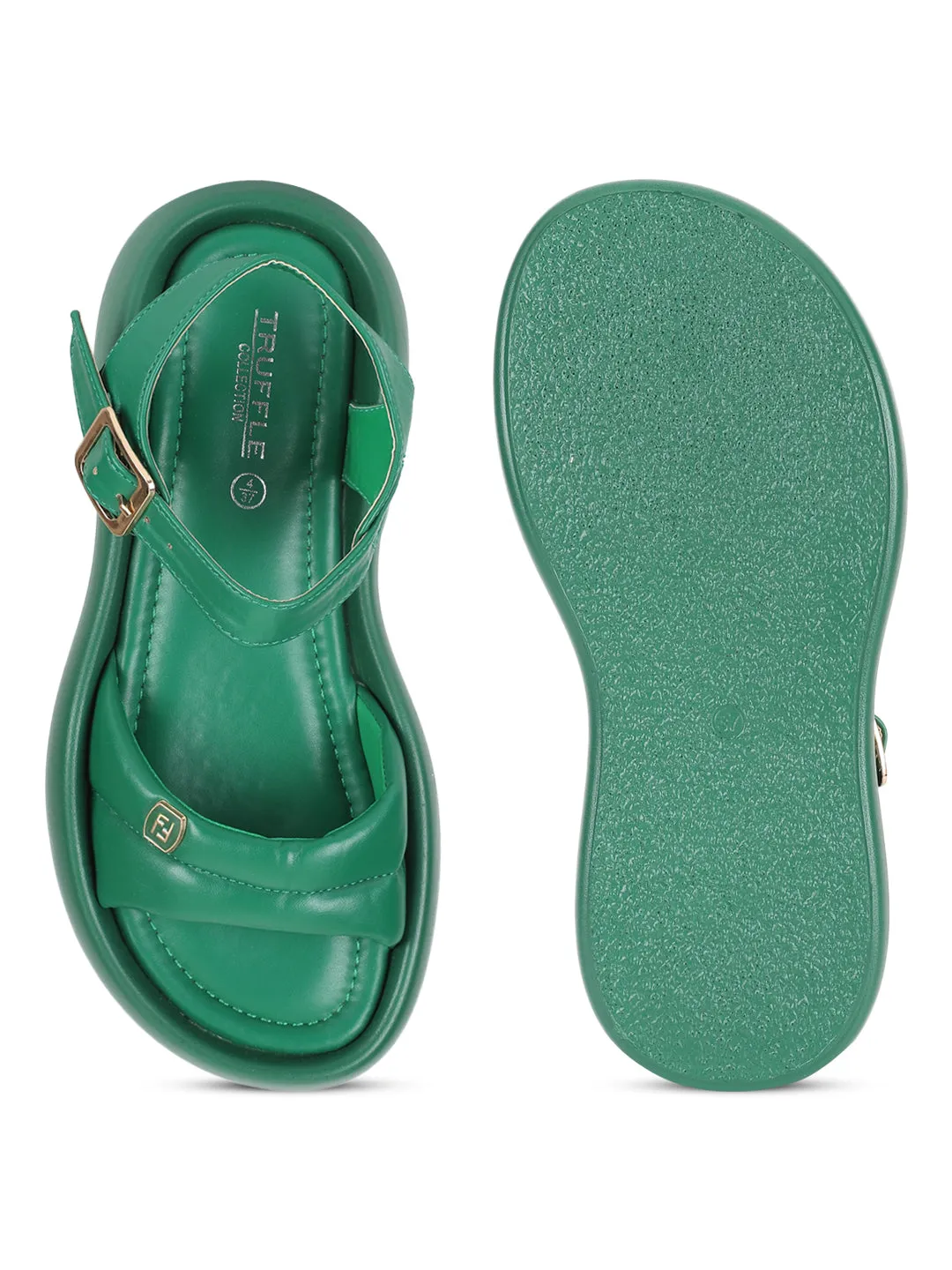 Stylische Flats mit grüner PU-Schnalle (TC-RS3583-GRN)