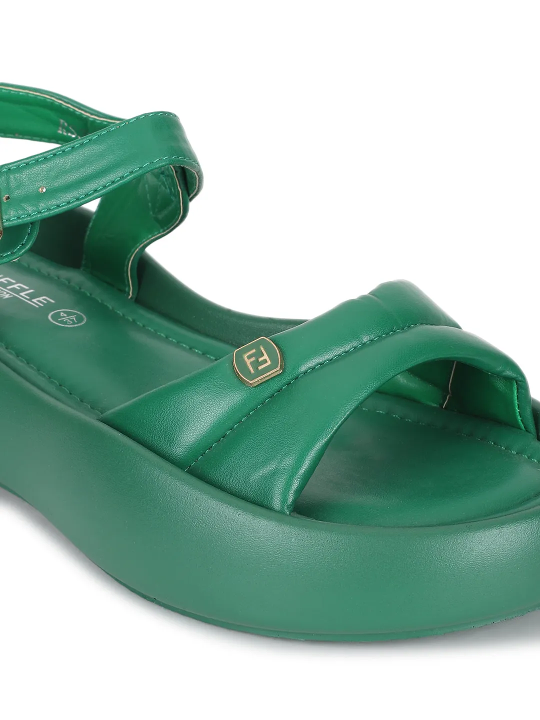 Stylische Flats mit grüner PU-Schnalle (TC-RS3583-GRN)