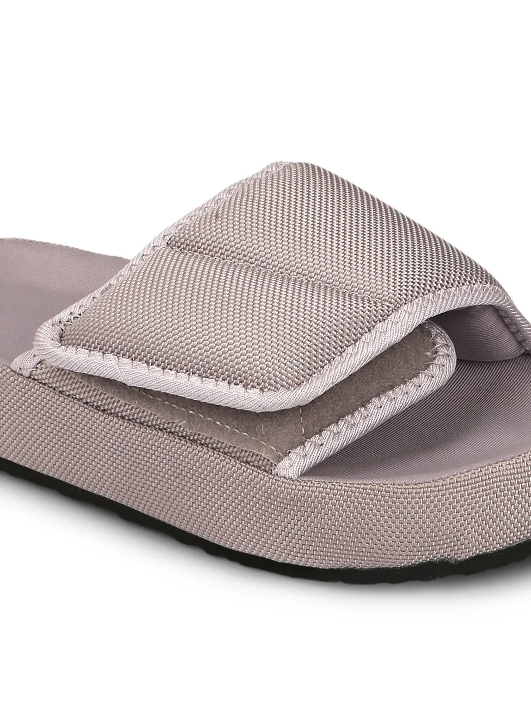 Graue Breitriemen-Slip-On-Flats