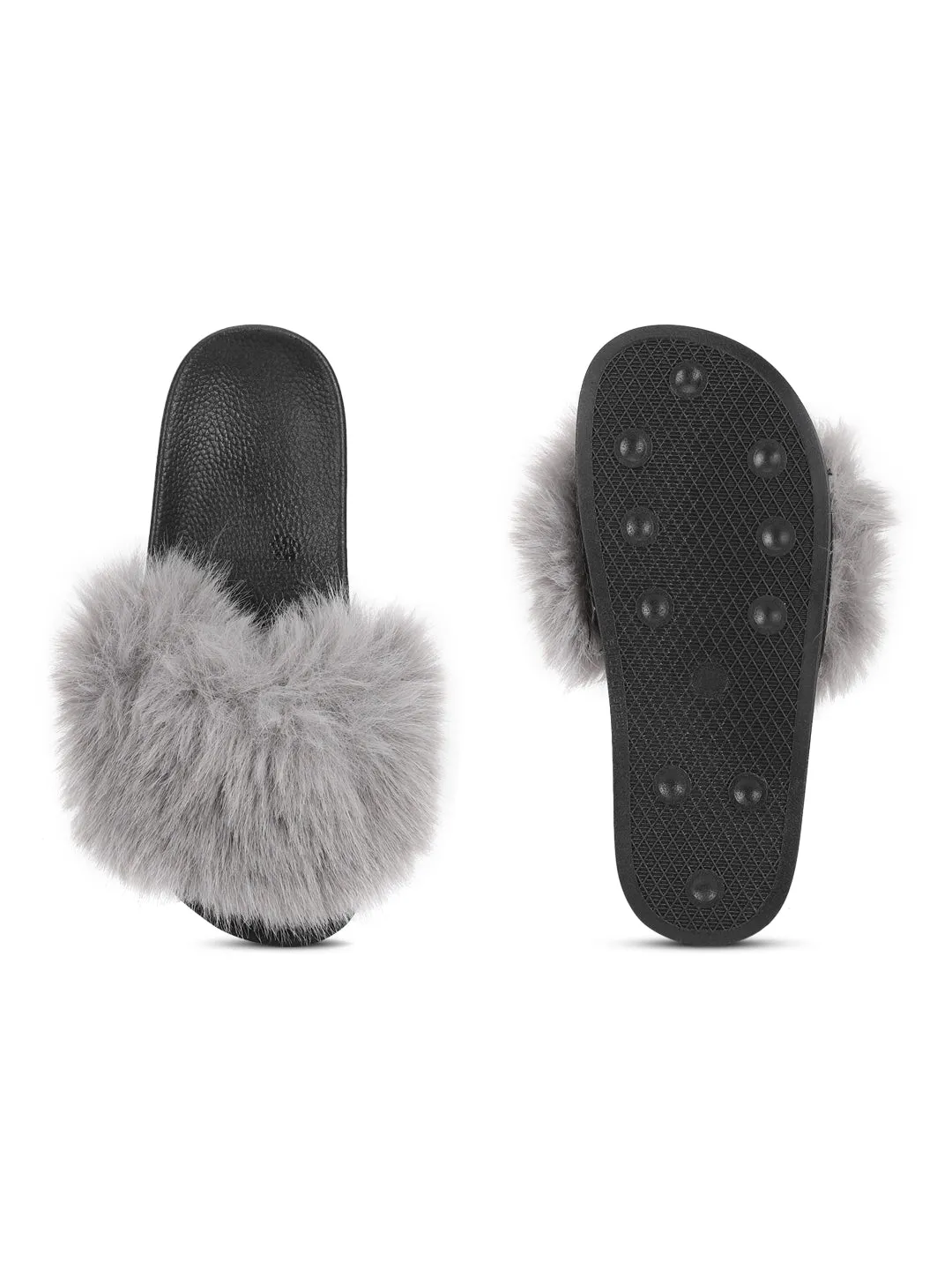 Graue Pelz-Slip-On Flats (TC-AMUNA1012-GRY)