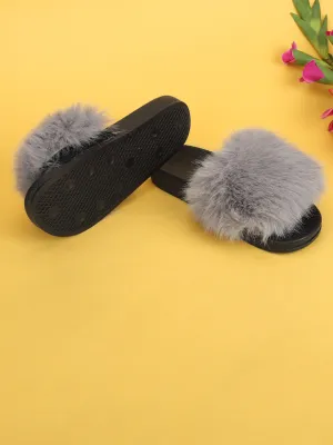 Graue Pelz-Slip-On Flats (TC-AMUNA1012-GRY)