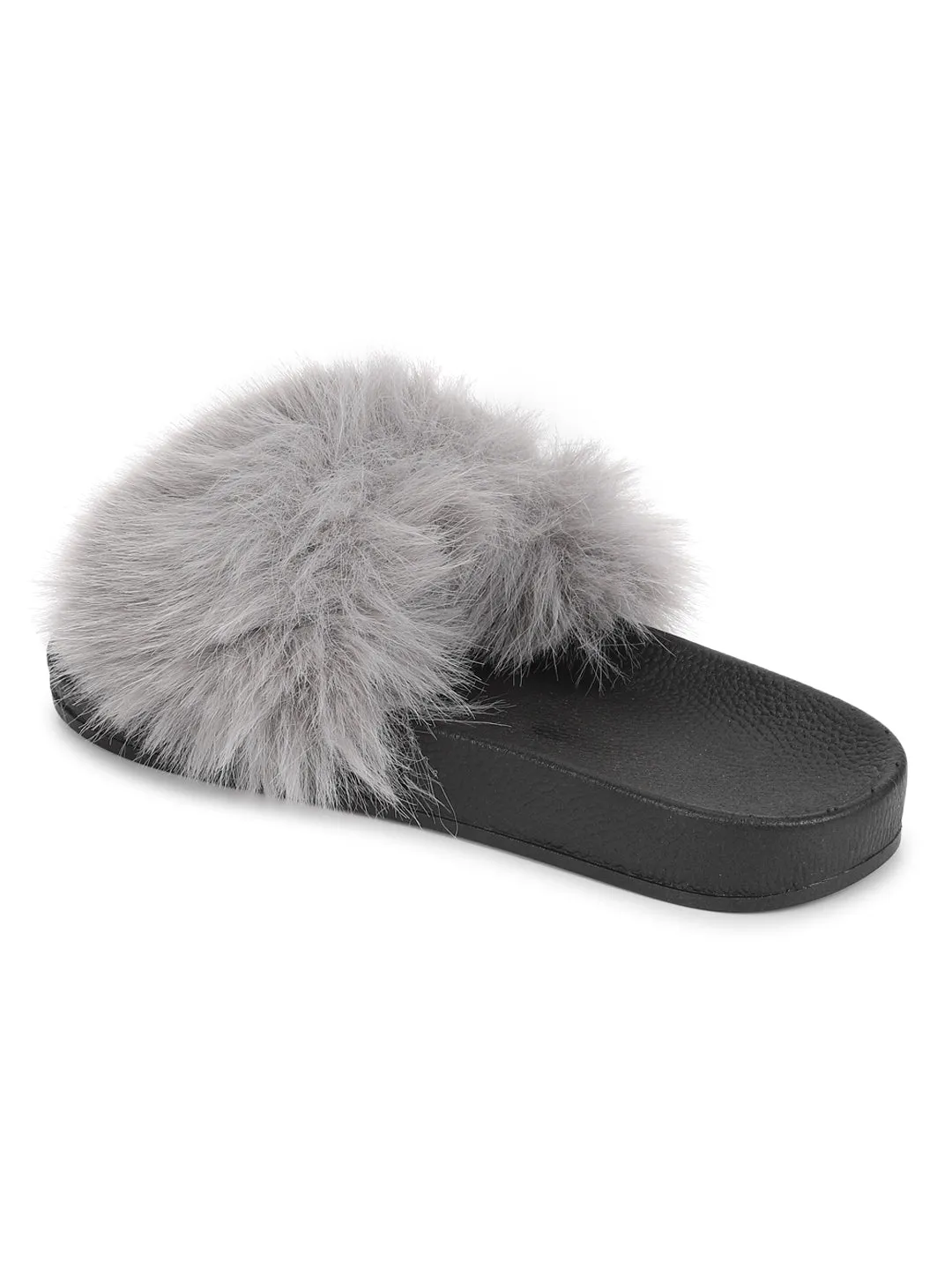 Graue Pelz-Slip-On Flats (TC-AMUNA1012-GRY)