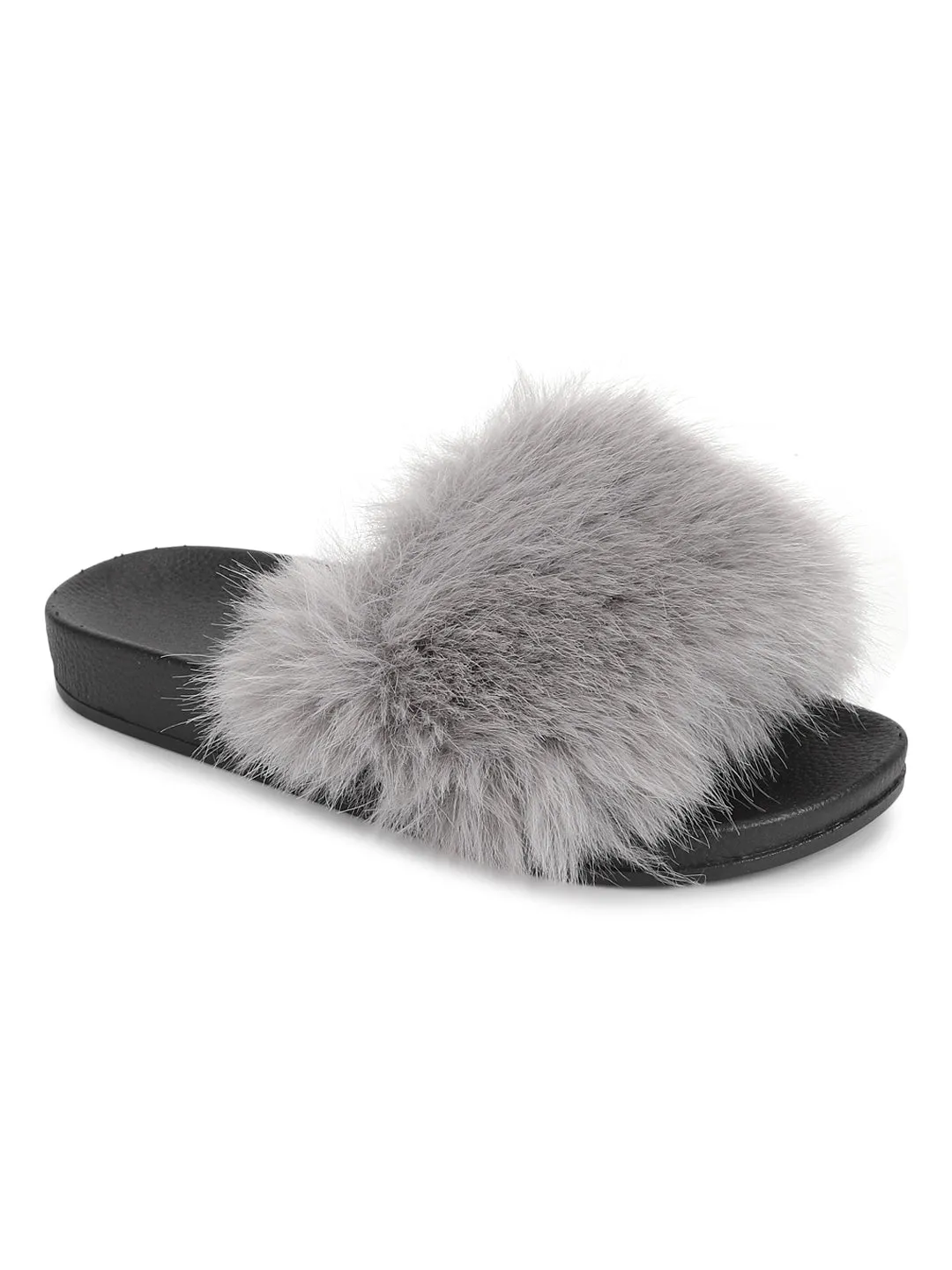 Graue Pelz-Slip-On Flats (TC-AMUNA1012-GRY)