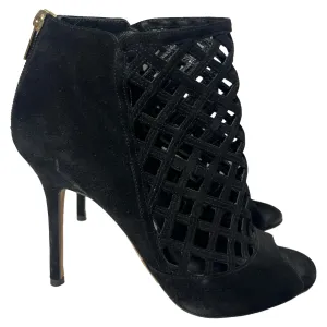 Jimmy Choo Laser-Cut-Peep-Toe-Stiefel in schwarzem Wildleder Schuhe_Jimmy-Choo