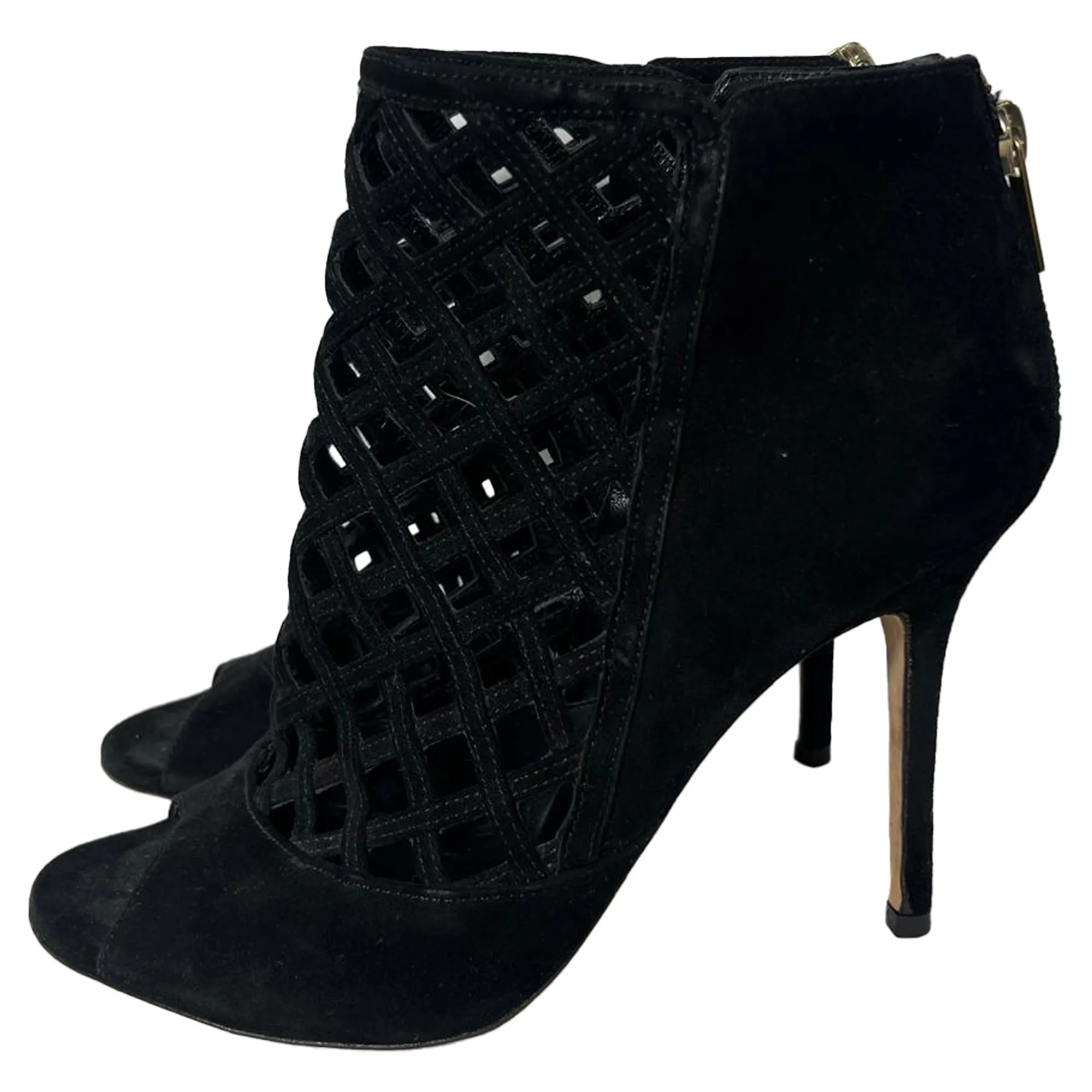 Jimmy Choo Laser-Cut-Peep-Toe-Stiefel in schwarzem Wildleder Schuhe_Jimmy-Choo