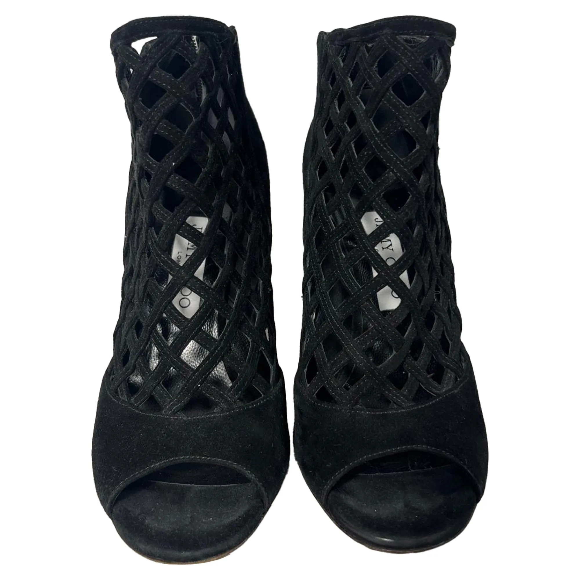 Jimmy Choo Laser-Cut-Peep-Toe-Stiefel in schwarzem Wildleder Schuhe_Jimmy-Choo