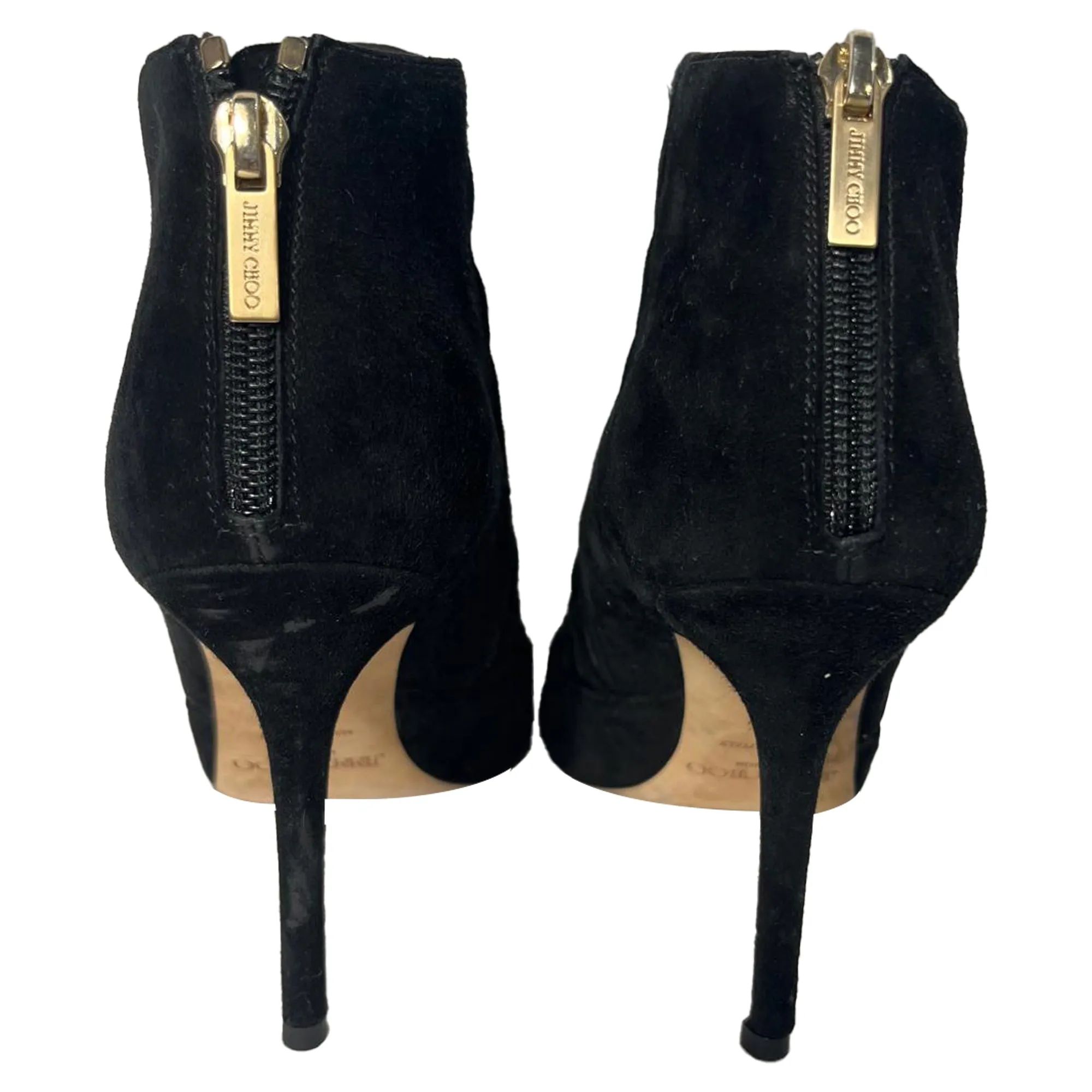 Jimmy Choo Laser-Cut-Peep-Toe-Stiefel in schwarzem Wildleder Schuhe_Jimmy-Choo