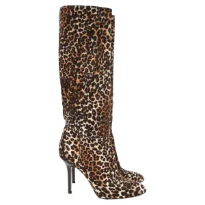 Jimmy Choo Leopardenmuster Stiefel bis zum Knie in Braunem Ponyhaar_Jimmy-Choo