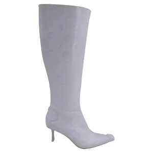 Jimmy Choo x Marine Serre Halbmond-Print Stiefel in Weißem Leder_Jimmy-Choo