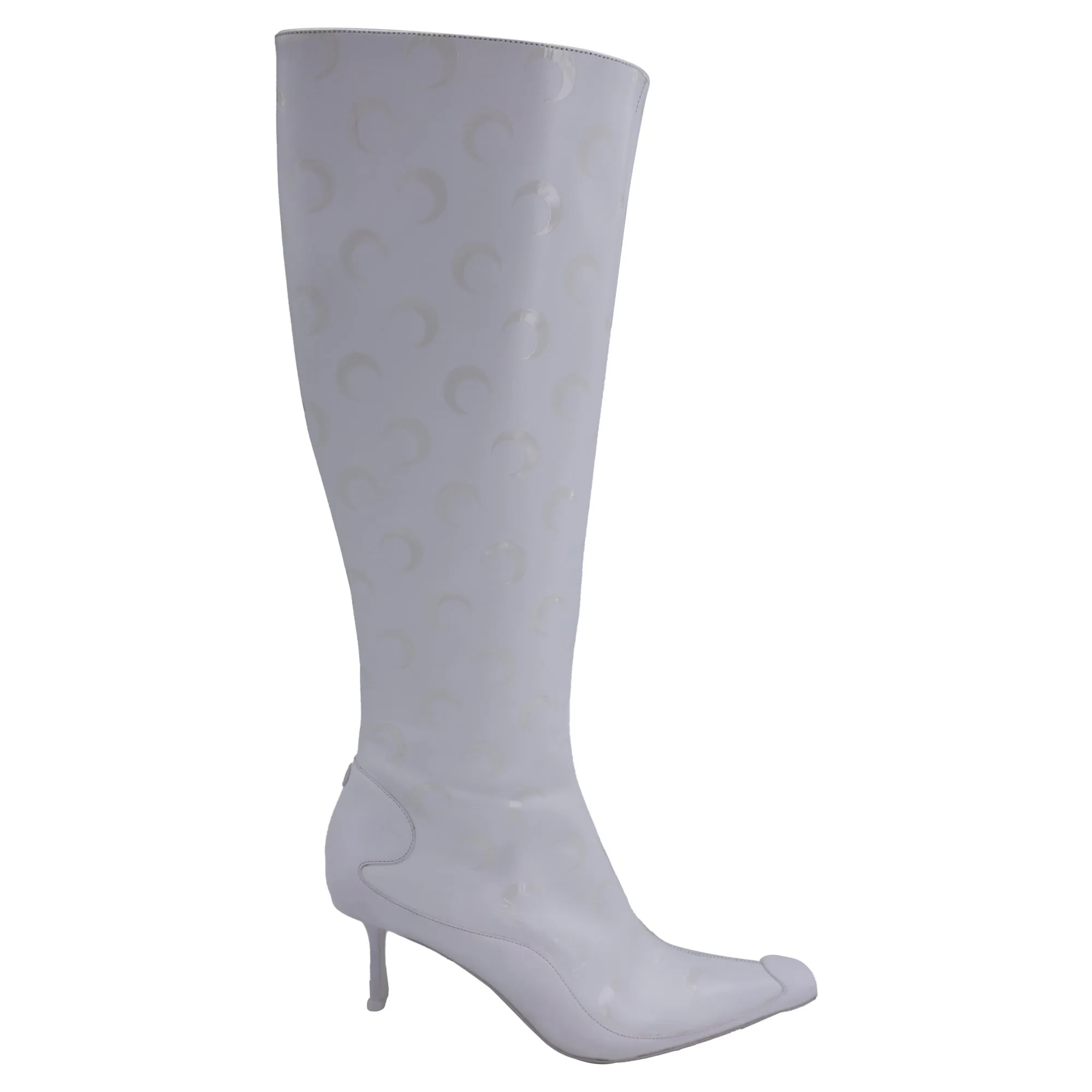 Jimmy Choo x Marine Serre Halbmond-Print Stiefel in Weißem Leder_Jimmy-Choo