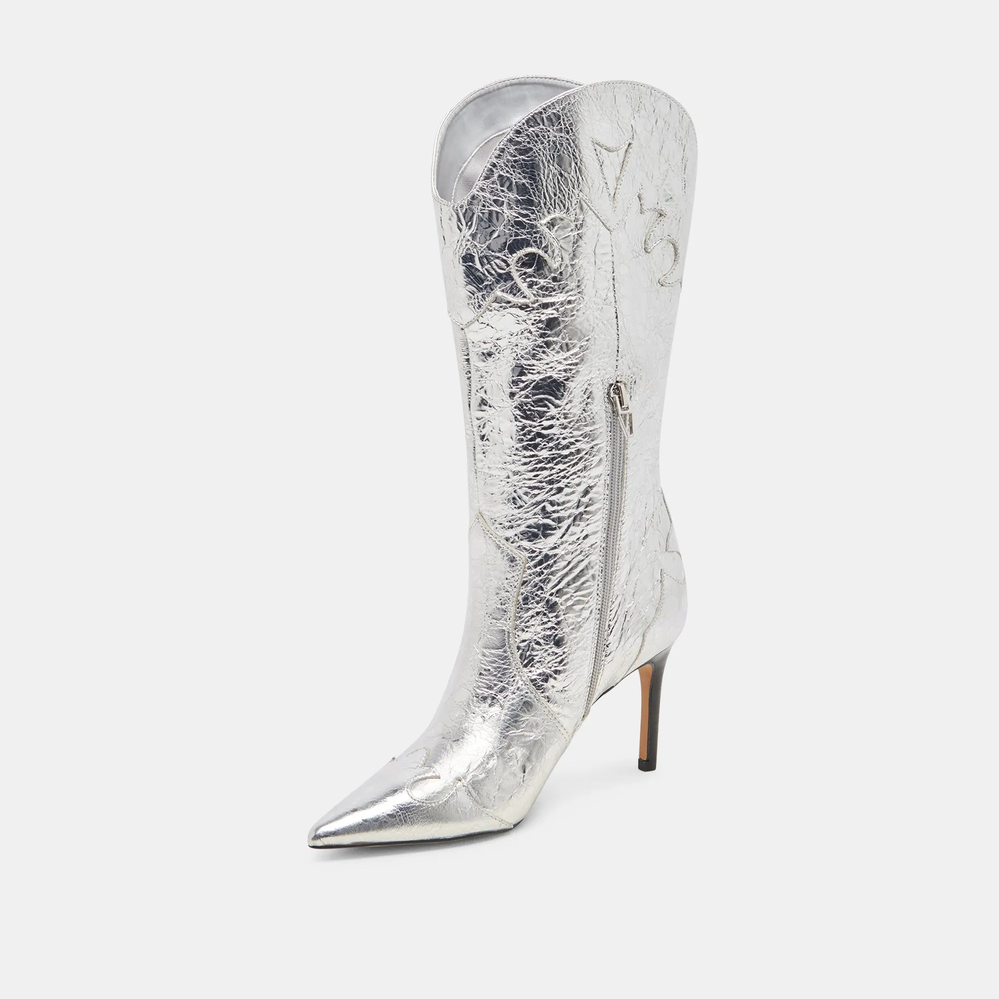 KASEDY STIEFEL SILBER ANTIKE LEDER