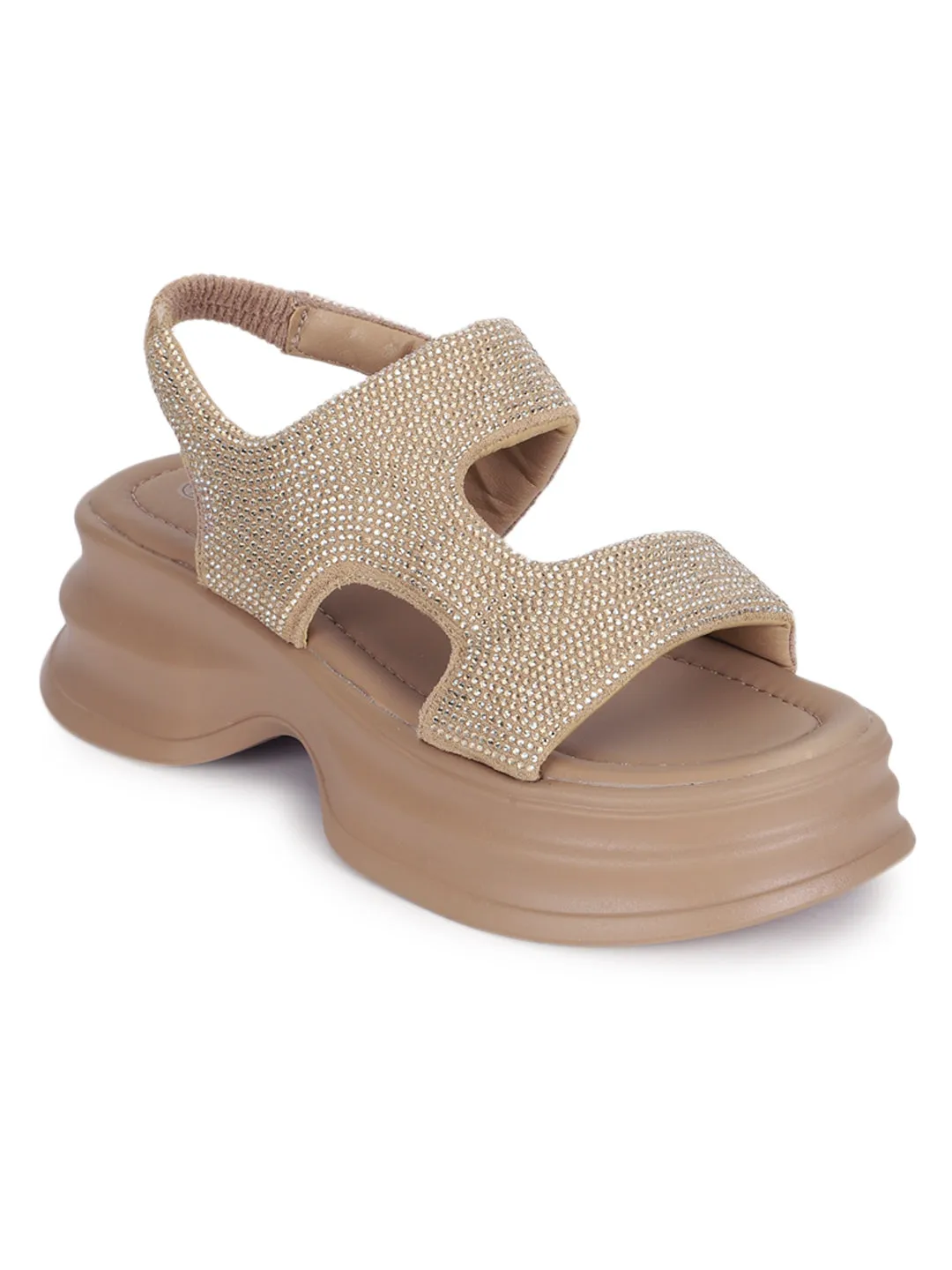 Khaki PU Diamante Stilvolle Schlupf-Slipper (TC-RS3637-KHA)