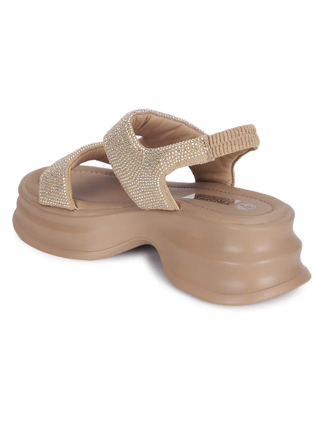 Khaki PU Diamante Stilvolle Schlupf-Slipper (TC-RS3637-KHA)