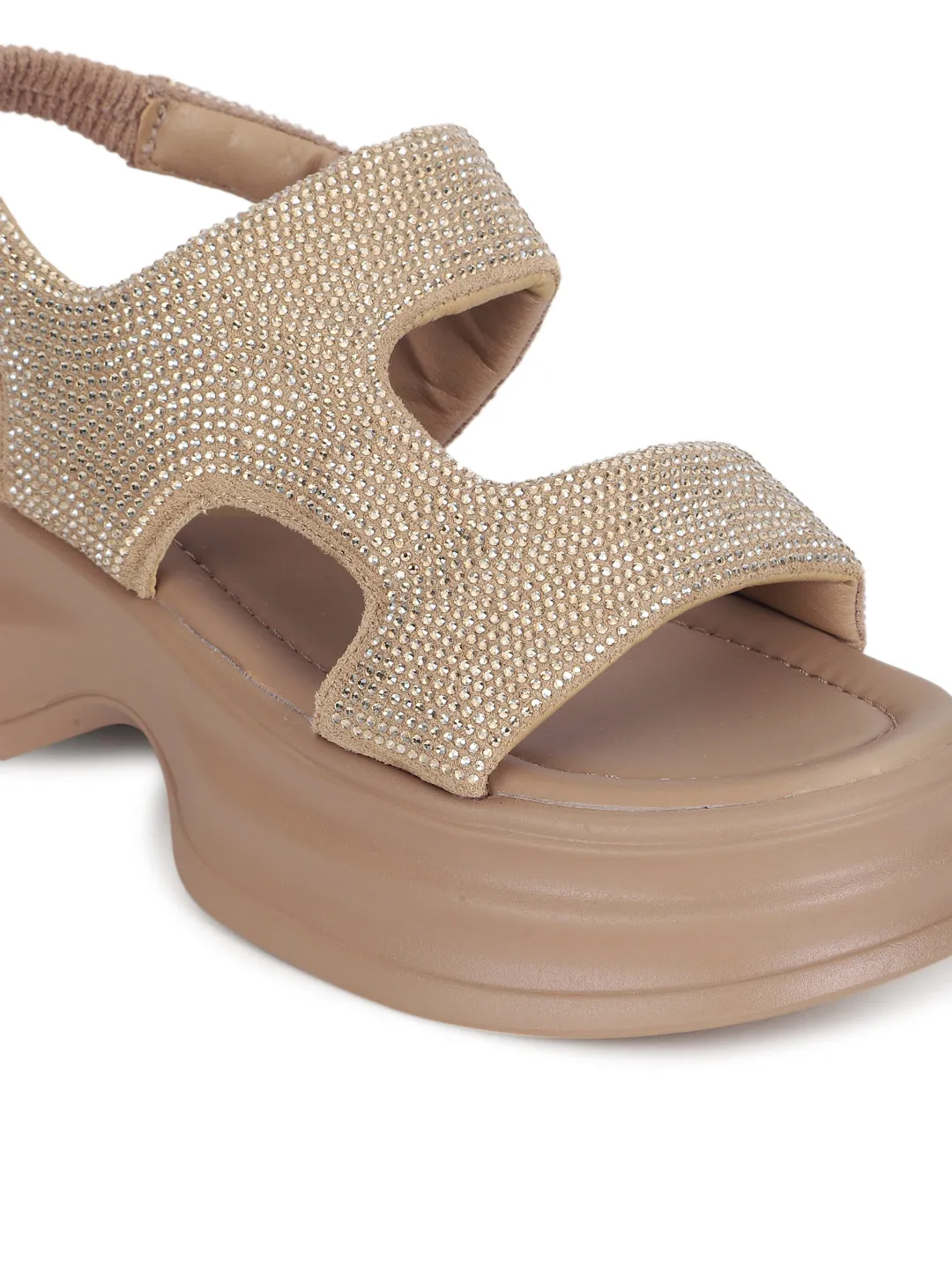 Khaki PU Diamante Stilvolle Schlupf-Slipper (TC-RS3637-KHA)