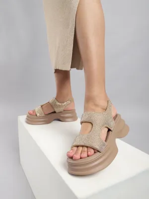Khaki PU Diamante Stilvolle Schlupf-Slipper (TC-RS3637-KHA)