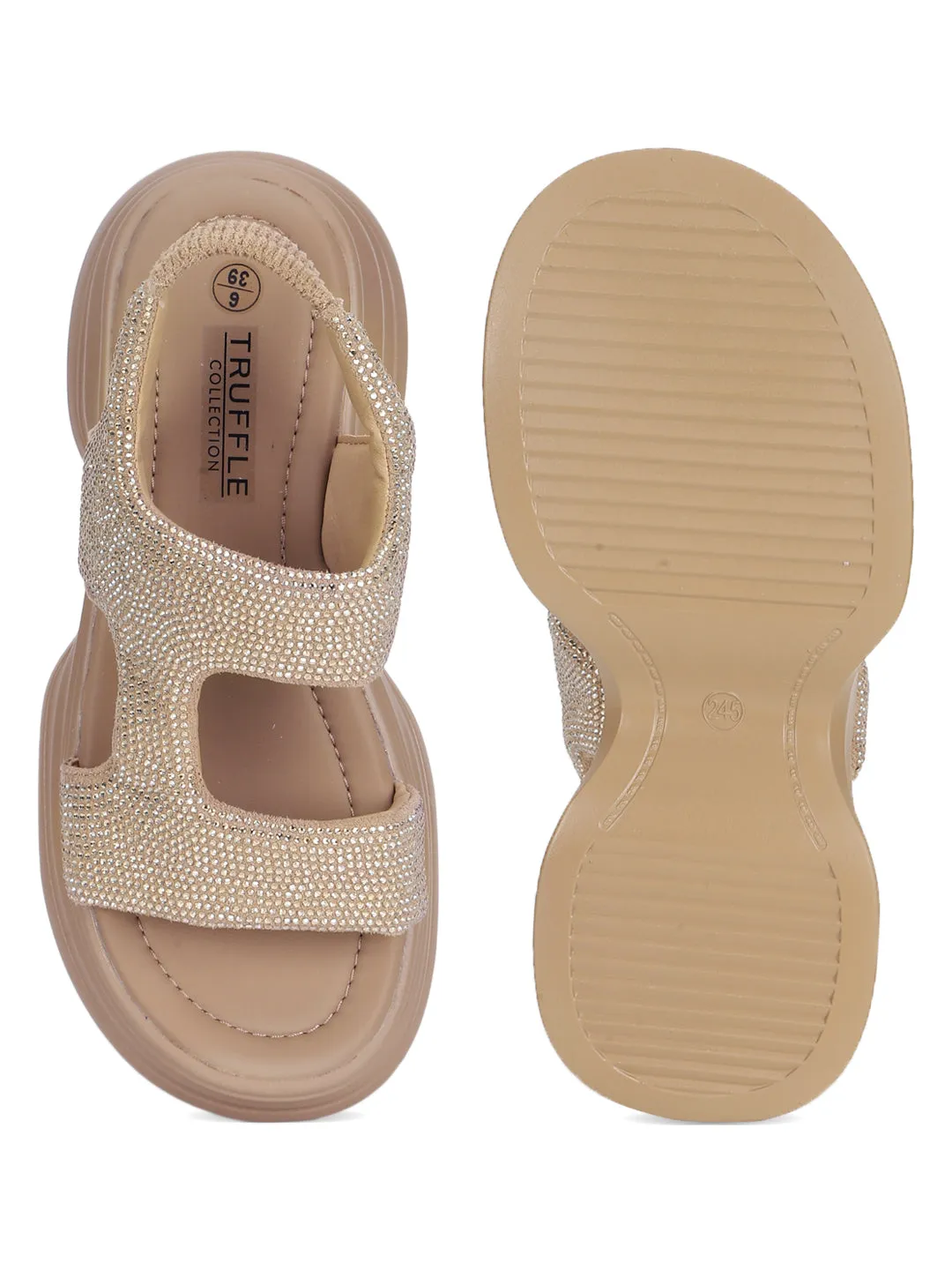 Khaki PU Diamante Stilvolle Schlupf-Slipper (TC-RS3637-KHA)