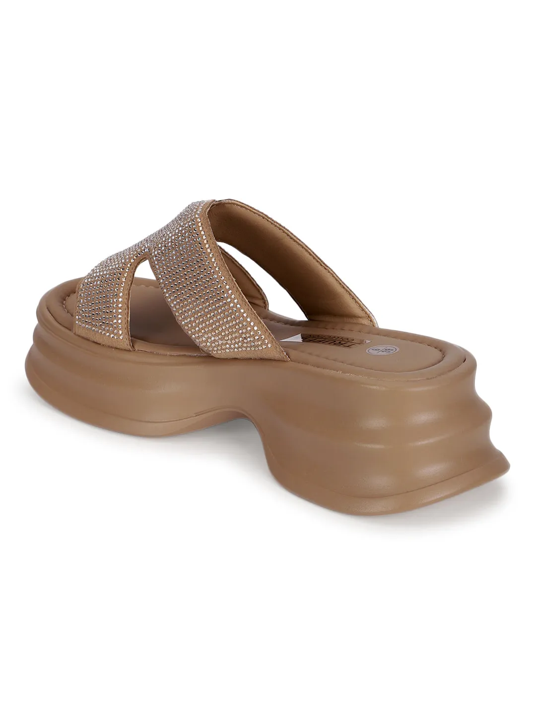 Khaki PU Diamante Stilvolle Schlupf-Slipper (TC-RS3638-KHA)