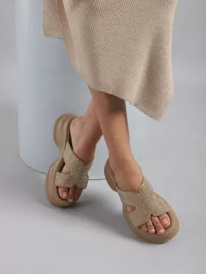 Khaki PU Diamante Stilvolle Schlupf-Slipper (TC-RS3638-KHA)