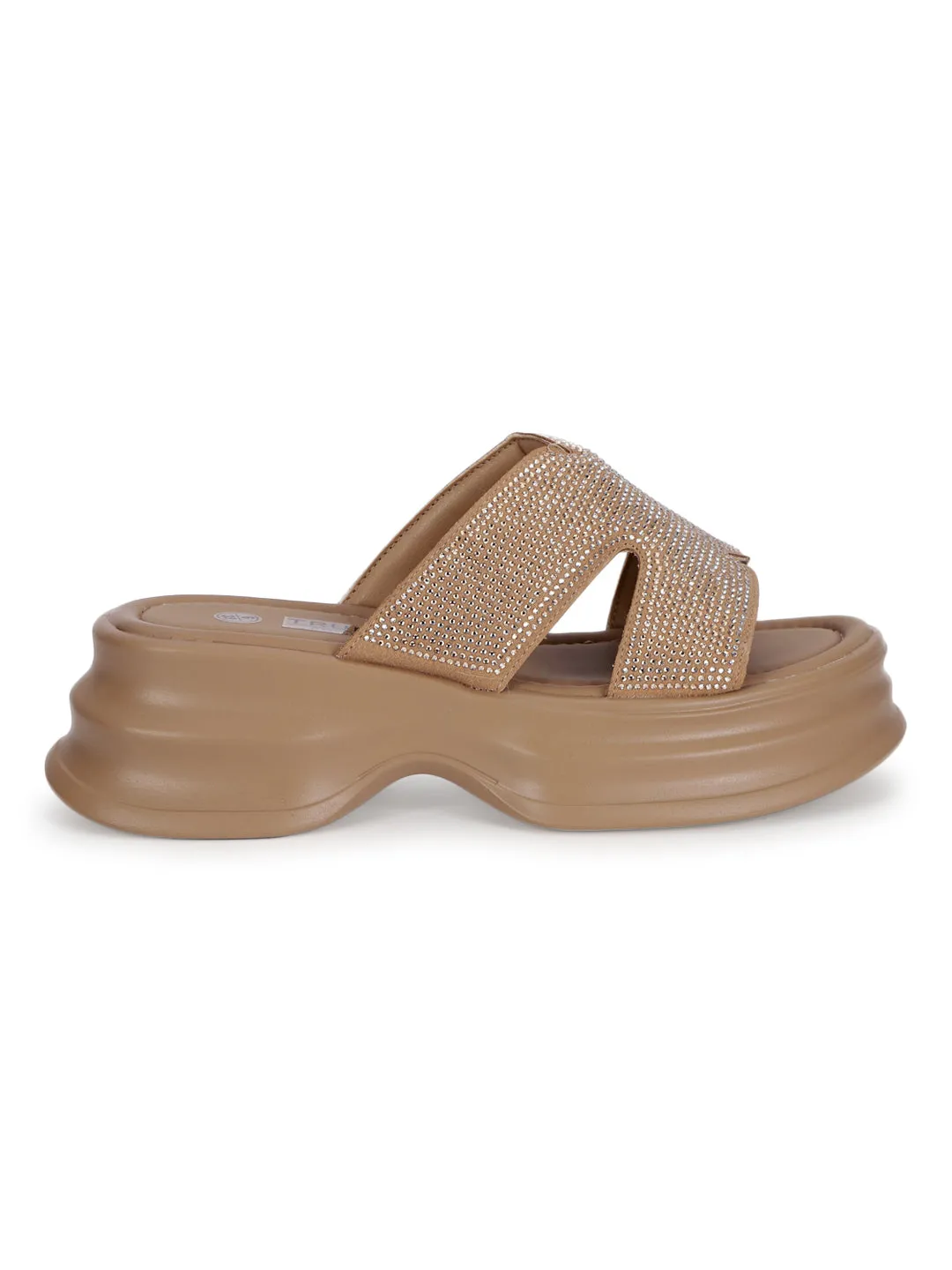 Khaki PU Diamante Stilvolle Schlupf-Slipper (TC-RS3638-KHA)