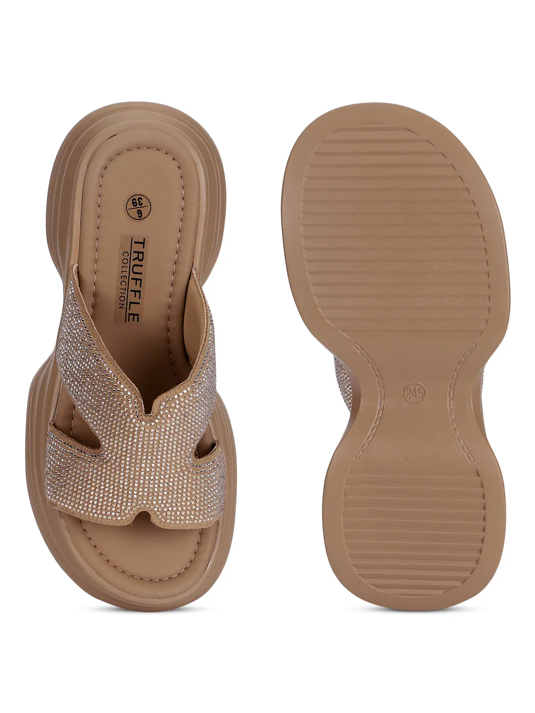 Khaki PU Diamante Stilvolle Schlupf-Slipper (TC-RS3638-KHA)