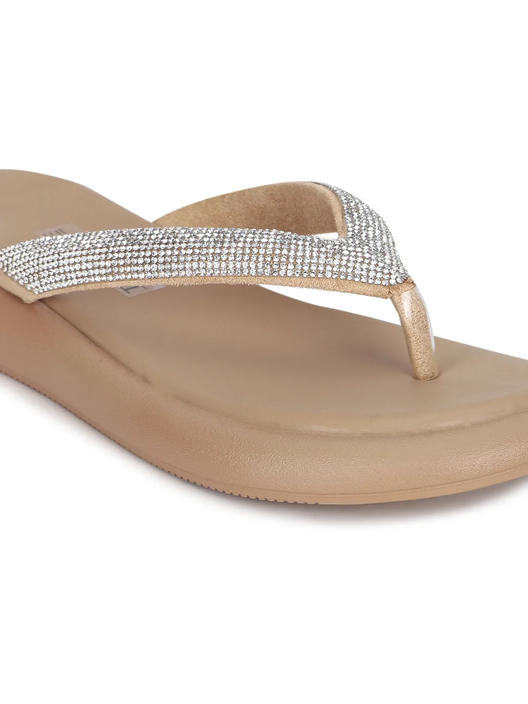 Khaki PU Verzierte T-Riemchen Stylische Flats (TC-RS3639-KHA)