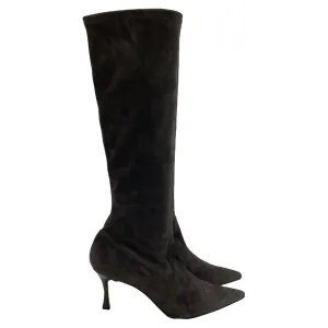 Manolo Blahnik Stretch High Heel Boots in Grau Wildleder Schuhe_Manolo-Blahnik
