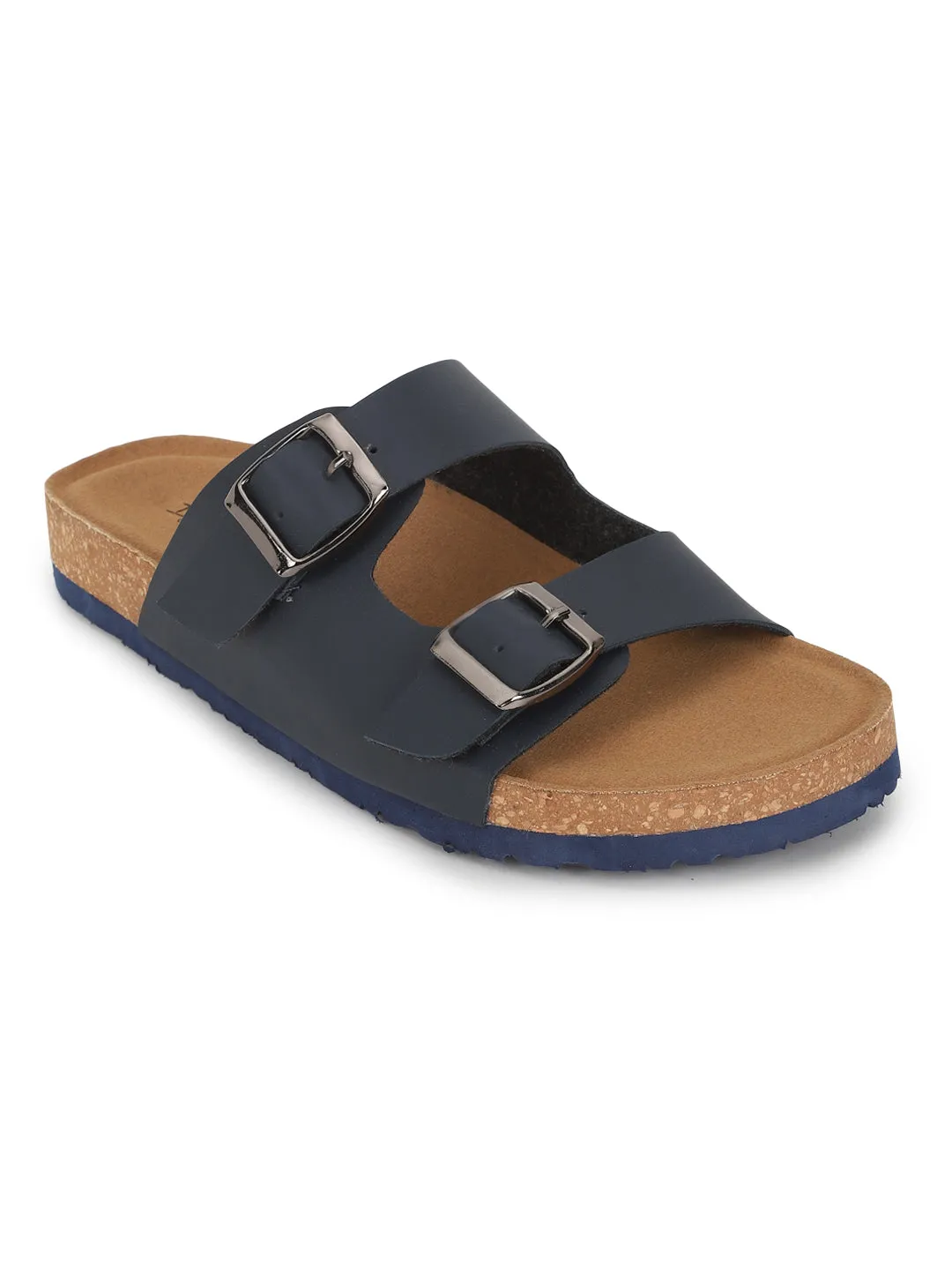 Marineblaue PU-Kork-Latex-Einlegesohlen Flats (TC-070203-NVY)