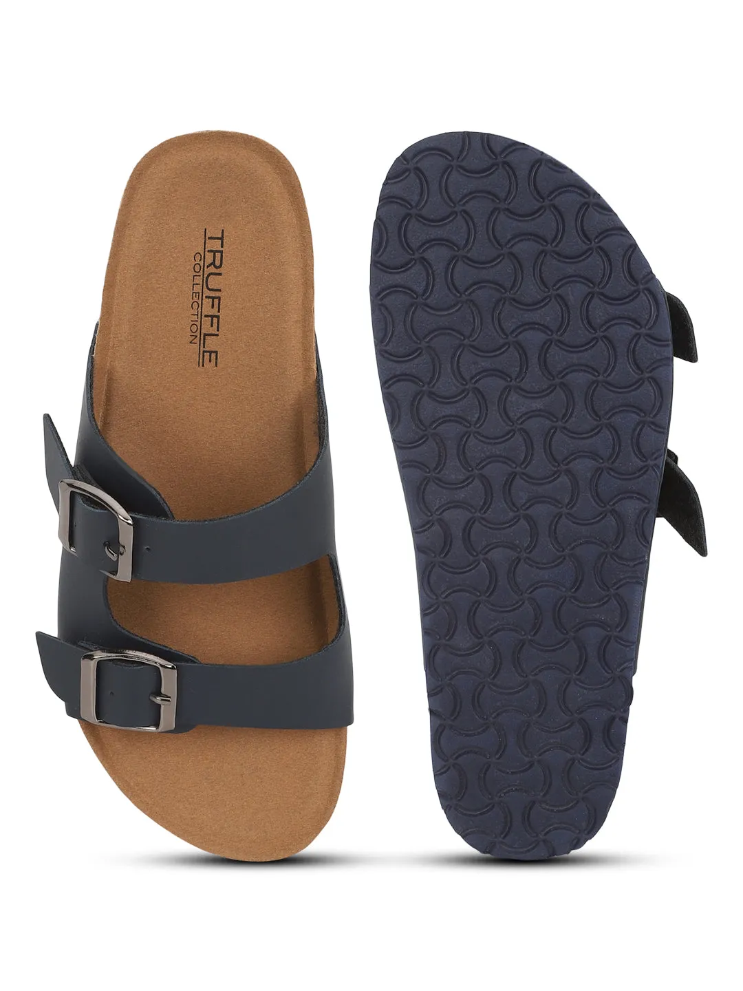 Marineblaue PU-Kork-Latex-Einlegesohlen Flats (TC-070203-NVY)