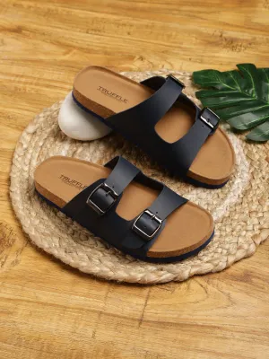 Marineblaue PU-Kork-Latex-Einlegesohlen Flats (TC-070203-NVY)
