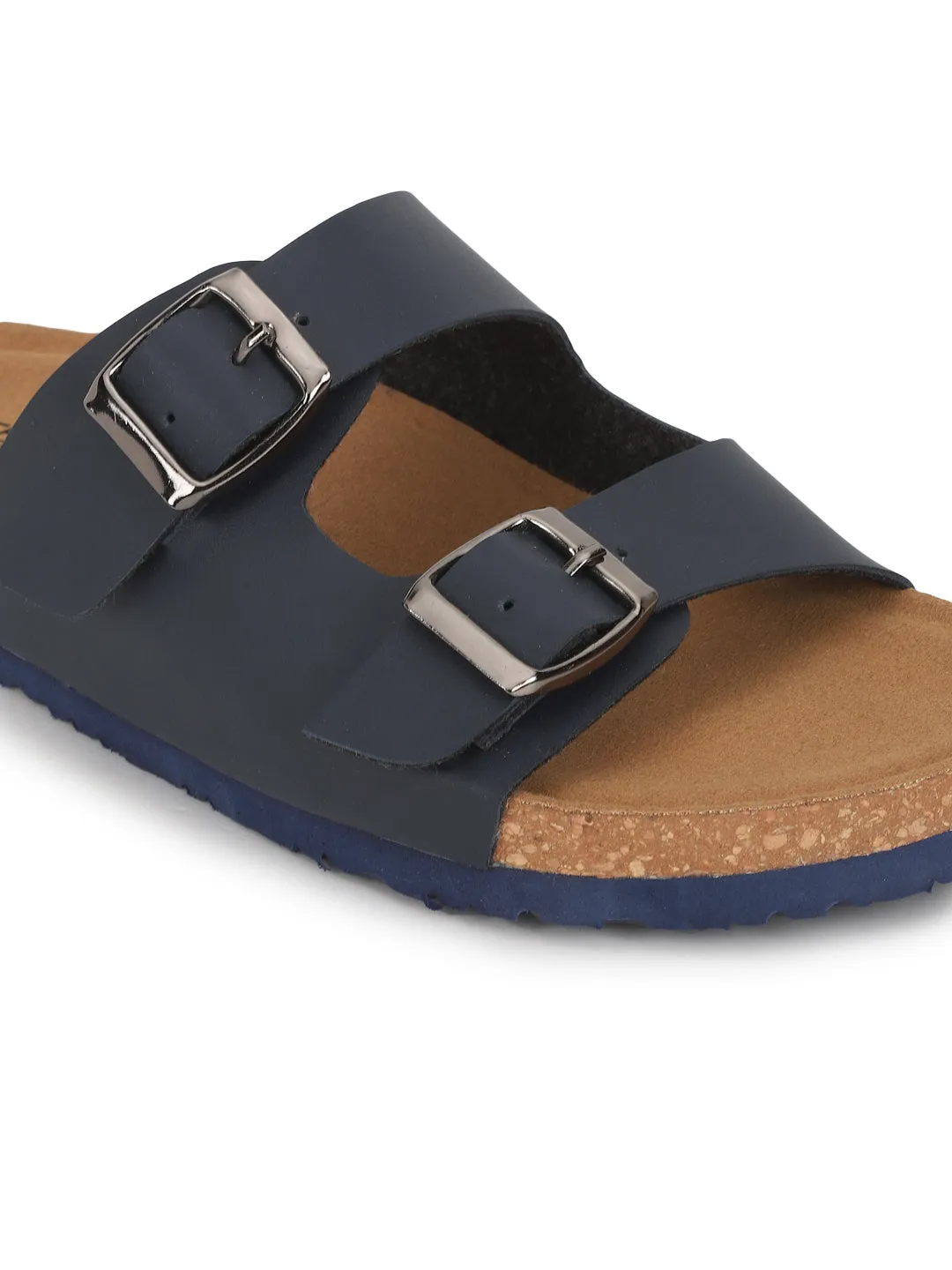 Marineblaue PU-Kork-Latex-Einlegesohlen Flats (TC-070203-NVY)