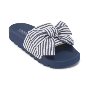 Navy Gingham Chunky Flache Mule