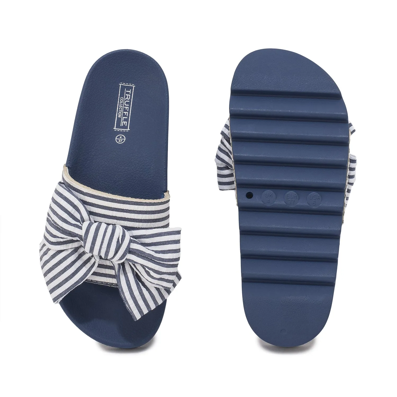 Navy Gingham Chunky Flache Mule