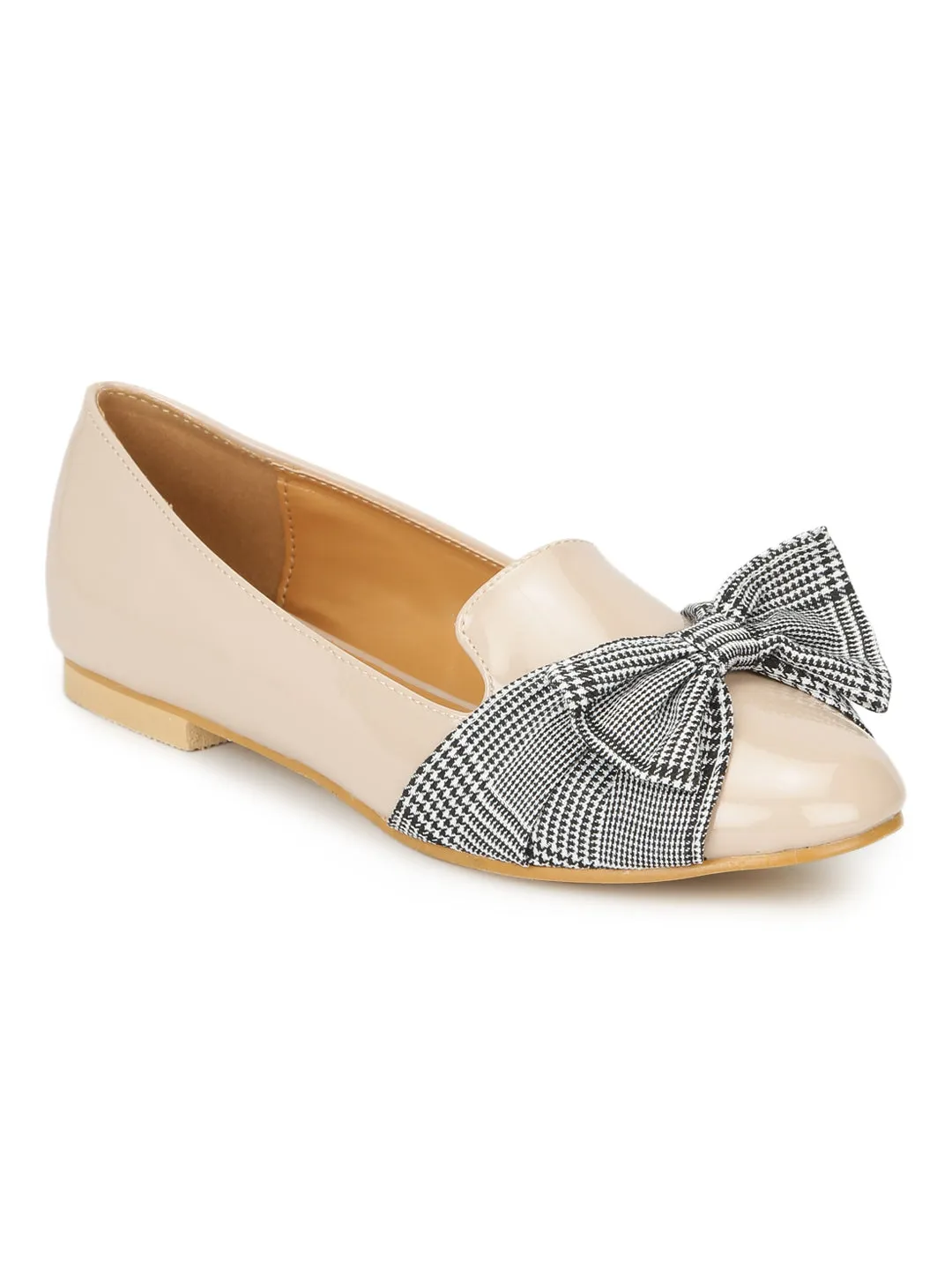 Nude Patent Check Schleife Bauch Flats (TC-RLST4-NUD)